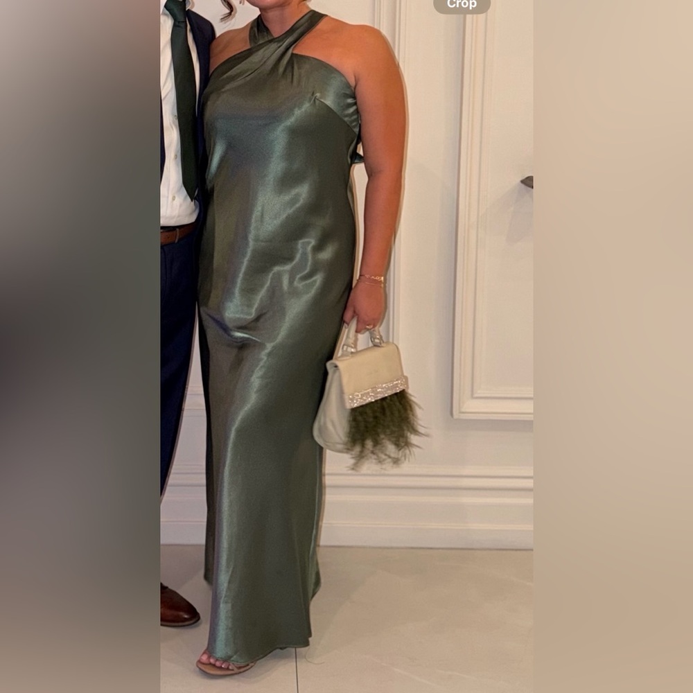 Azazie metallic eucalyptus Green Satin Dress